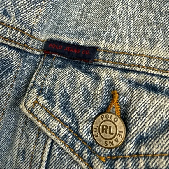 Polo Jeans Co. Ralph Lauren Size L distressed light blue denim jacket - Picture 2 of 5